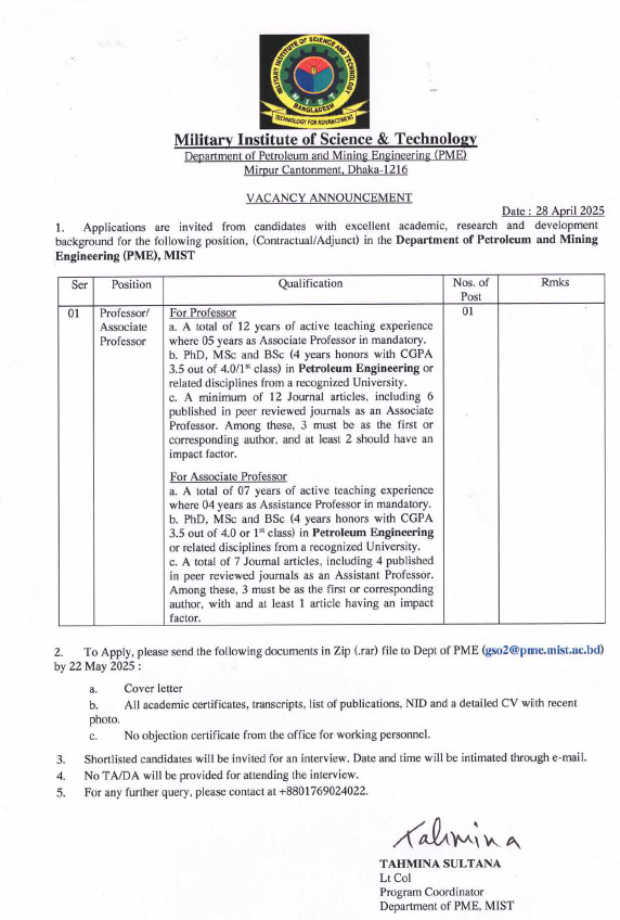 Faculty Recruitment in PME Department